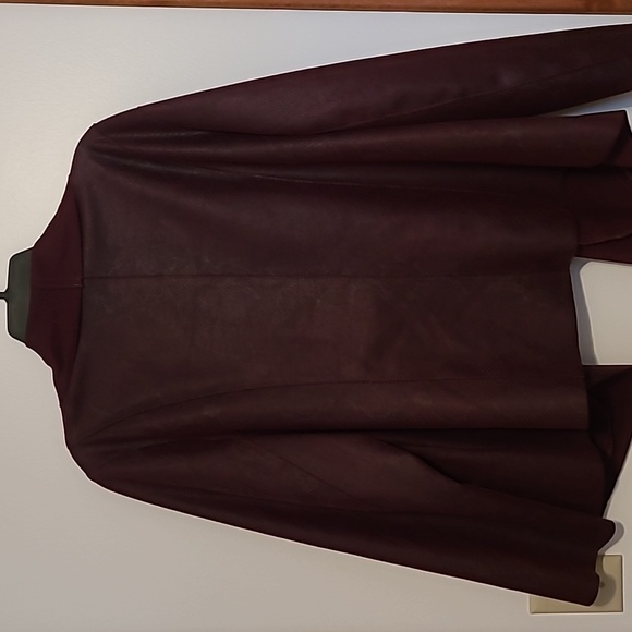 Catherine Malandrino dark burgundy faux leather open jacket Sz 2X - Picture 6 of 10